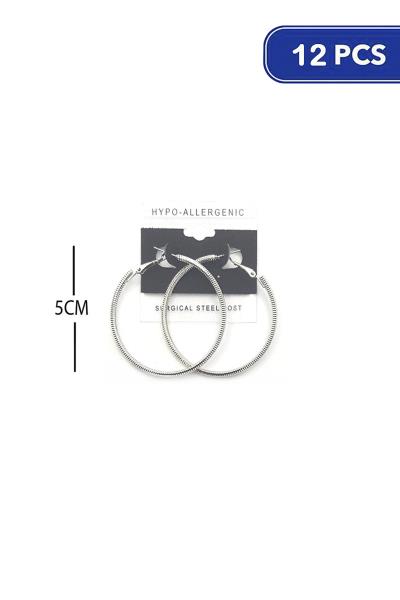 FASHION TEXTURE METAL HOOP 50MM EARRING (12 UNITS)