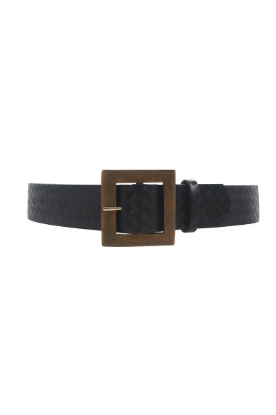 SQUARE WOOD BUCKLE WEAVE BELT