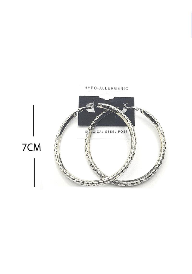 FASHION TEXTURE METAL HOOP 70MM EARRING