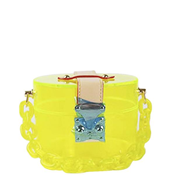 STYLISH CLEAR COLORED ACRYLIC OVAL LINK HANDLE CLUTCH BAG