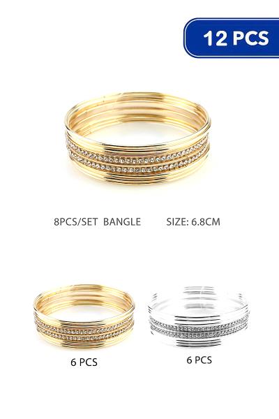 FASHION DOUBLE LAYER RHINESTONE BANGLE BRACELET (12 UNITS)