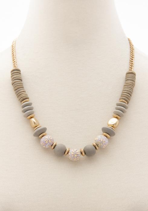FLOWER PATTERN WOOD BEAD NECKLACE