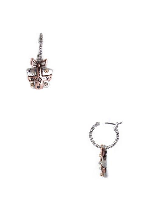 METAL TWO TONE CHRISTMAS GIFT BOX DANGLE HOOP EARRING