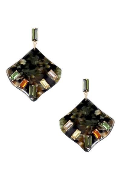 ACETATE RHINESTONE SQUARE DANGLE EARRING