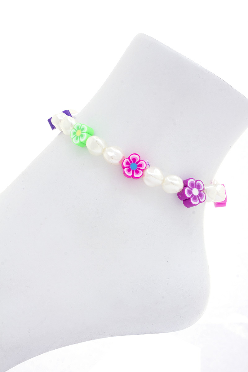 FLOWER CLAY PEARL BEAD ANKLET