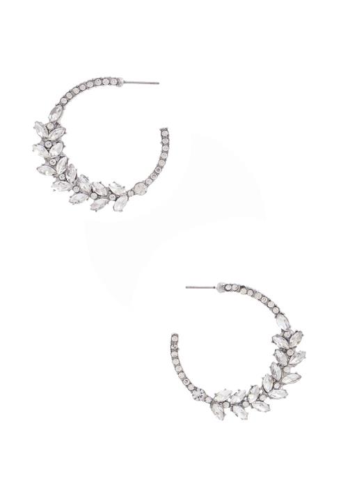 LEAF PATTERN RHINESTONE OPEN CIRCLE EARRING