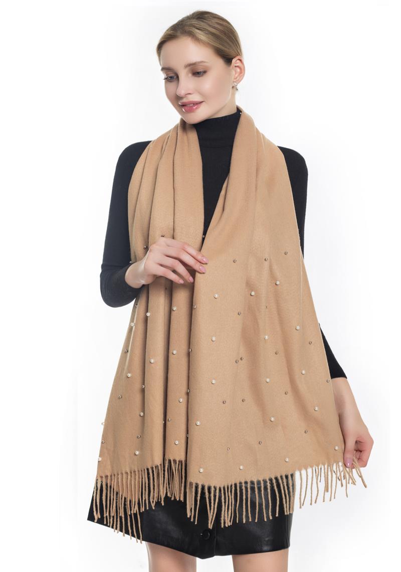 PEARL STUDDED TASSEL BLANKET SCARF