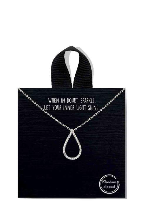 18K GOLD RHODIUM DIPPED RHINESTONE TEARDROP PENDANT NECKLACE