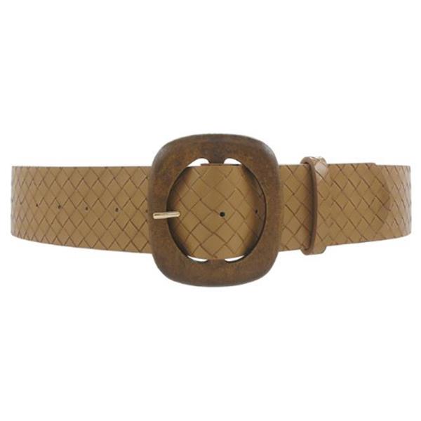 ROUNDED SQUARE WOOD BUCKLE WITH WEAVE BELT
