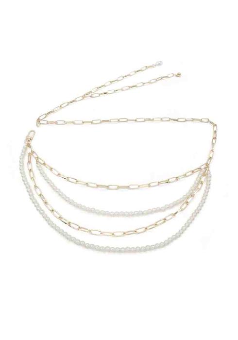 METAL PEARL CHAIN LAYERED BELT