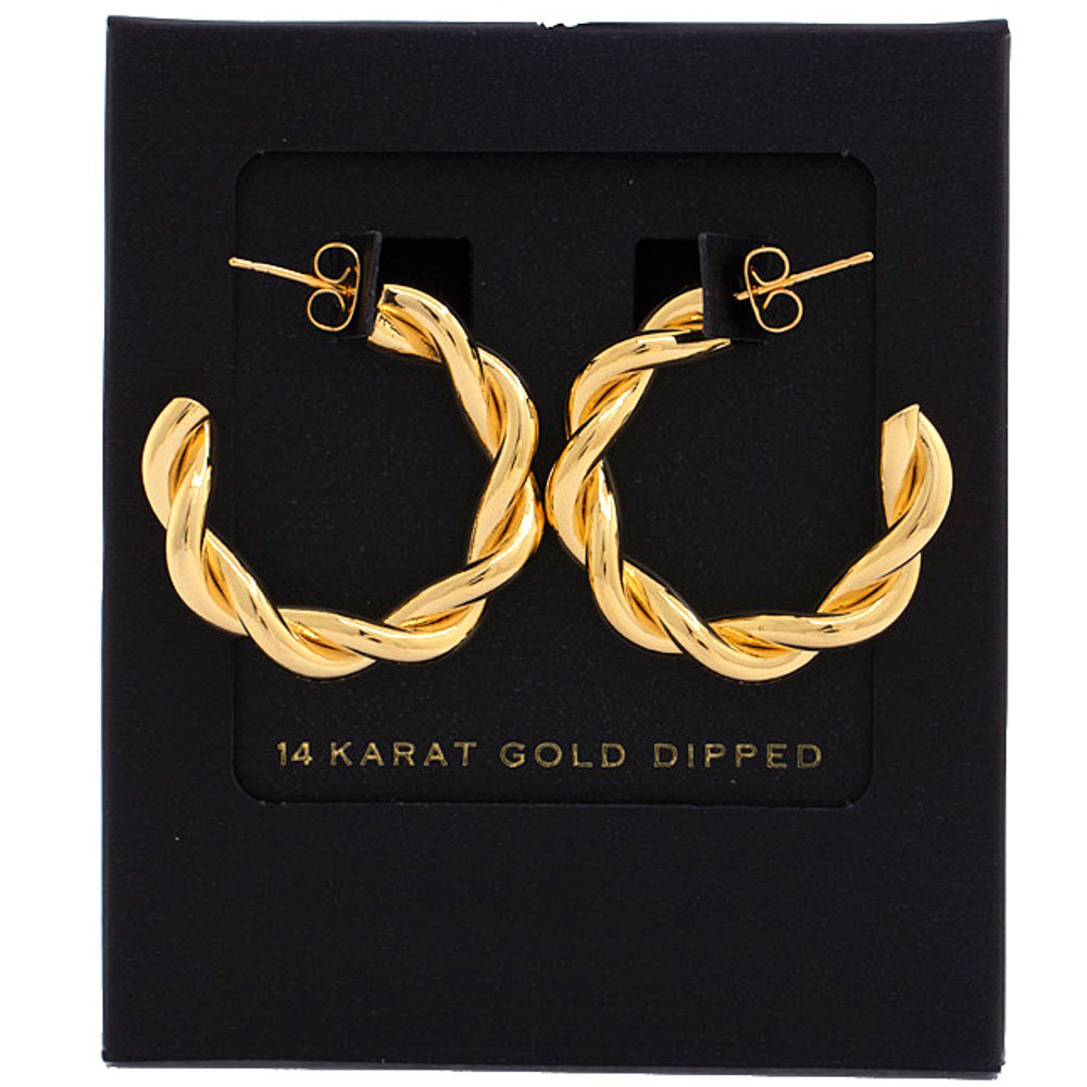 BRAIDED 14 KARAT GOLD DIPPED OPEN CIRCLE EARRING