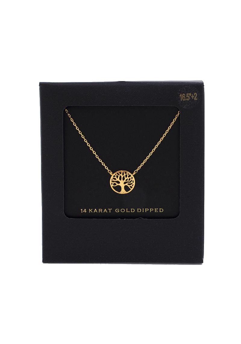 FAMILY TREE DISC 14 KARAT GOLD DIPPED NECKLACE
