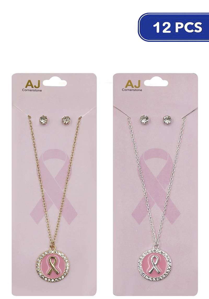 FASHION BREAST CANCER PINK RIBBON DAY PENDANT NECKLACE (12 UNITS)