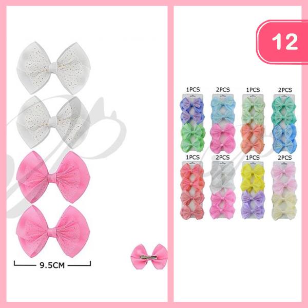 FASHION GLITTER RIBBON HAIR PIN 4 PC SET (12 UNITS)