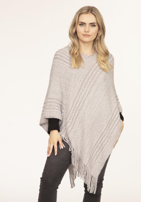 STRIPED KNIT TASSEL PONCHO