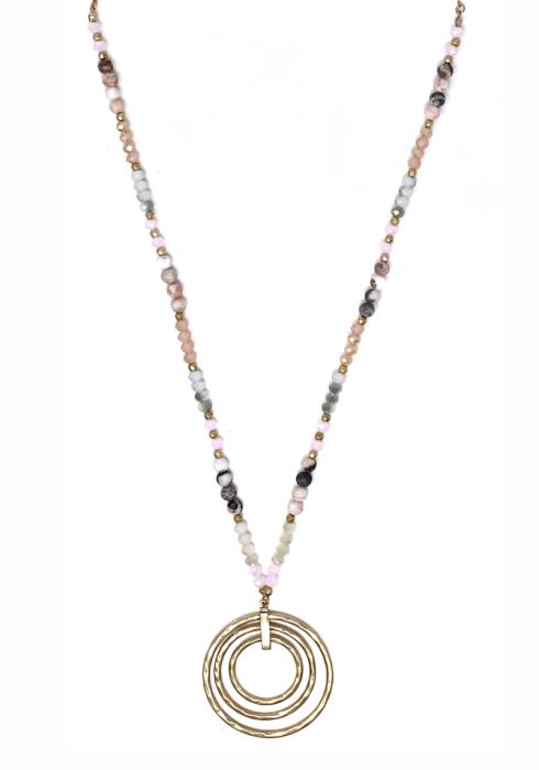TRIPLE RING PENDANT BEADED NECKLACE