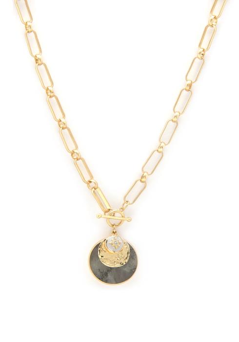 ROUND STONE COIN TOGGLE CLASP NECKLACE