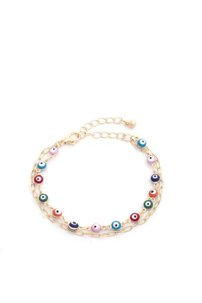 OVAL LINK ENAMEL EVIL EYE LAYERED BRACELET