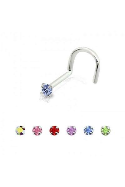 CZ STONE FISH HOOK STERLING SILVER MULTI COLOR NOSE RING (20 PC)