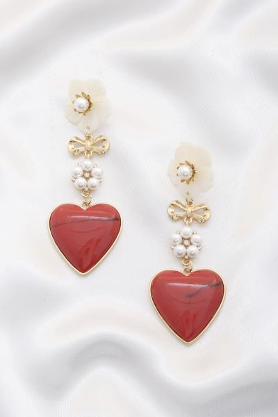 ENAMEL HEART FLOWER DROP EARRING