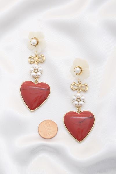 ENAMEL HEART FLOWER DROP EARRING