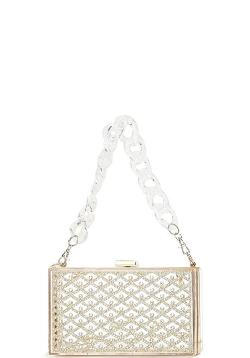 AURORA BOREALIS RHINESTONE CLEAR BOX CLUTCH BAG