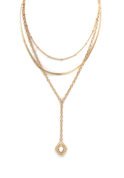 3 LAYERED METAL CHAIN Y NECK PENDANT NECKLACE