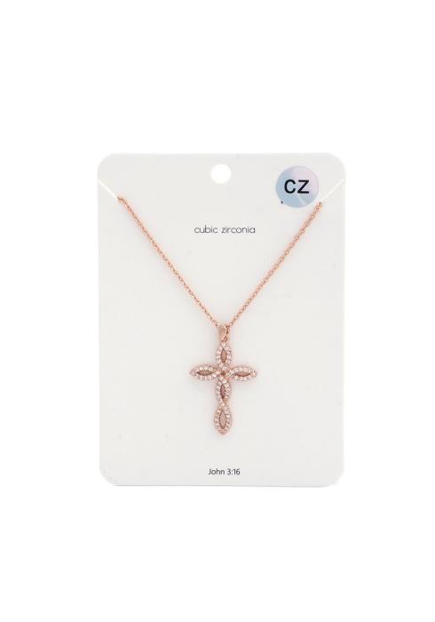 CUBIC ZIRCONIA CROSS PENDANT NECKLACE