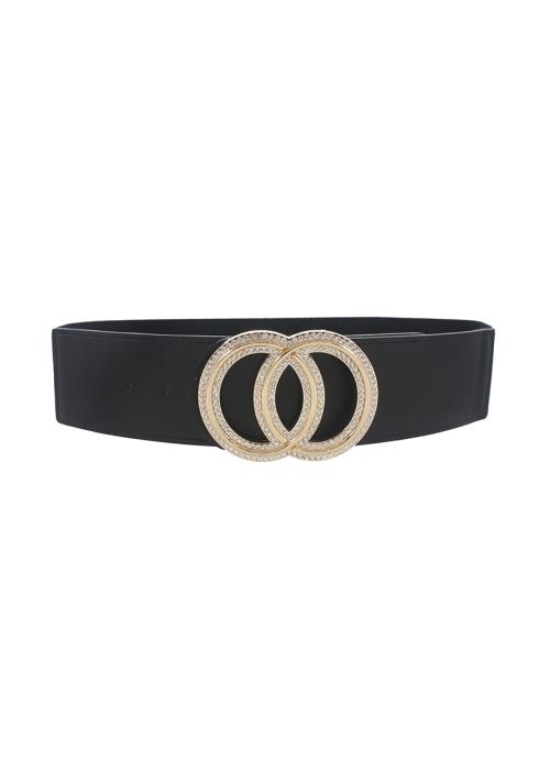 PLUS SIZE RHINESTONE TRIMMED DOUBLE CIRCLE BUCKLE ELASTIC BELT