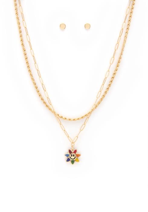 ENAMEL HAPPY FACE SUN CHARM ROPE LAYER NECKLACE