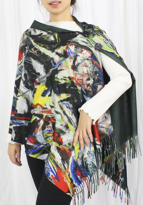 ABSTRACT PAINT PRINT SHAWL PONCHO