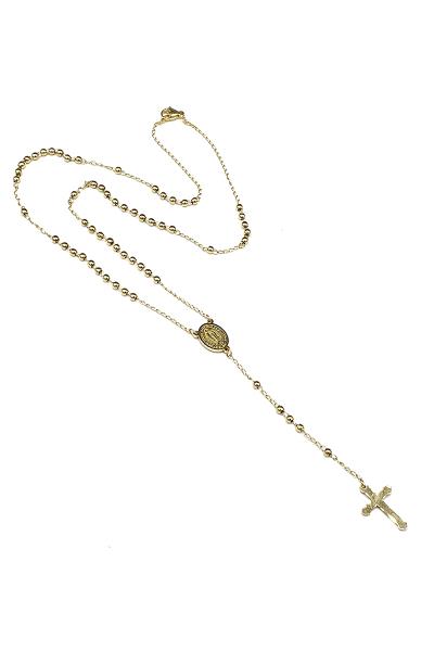 METAL BALL CHAIN Y NECK CROSS PENDANT NECKLACE