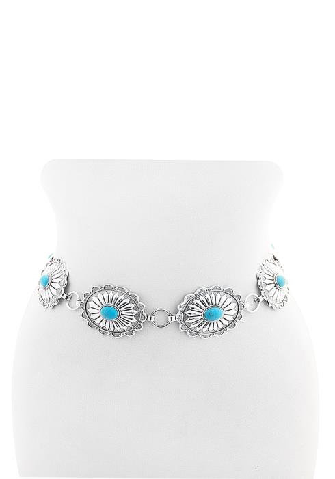 OVAL STONE PATTERN LINK METAL BELT