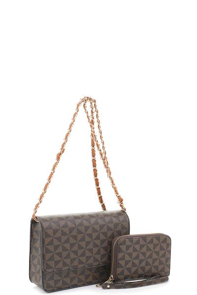 FASHION MONOGRAM CROSSBODY BAG WITH MATCHING WALLET SET