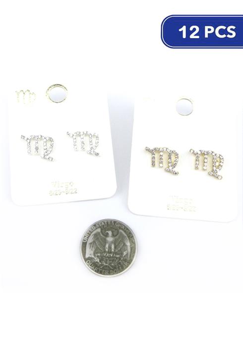 FASHION RHINESTONE ZODIAC STUD EARRING (12 UNITS)