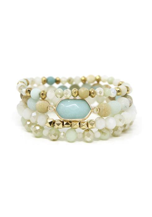 OVAL STONE BEADED BRACELET SET