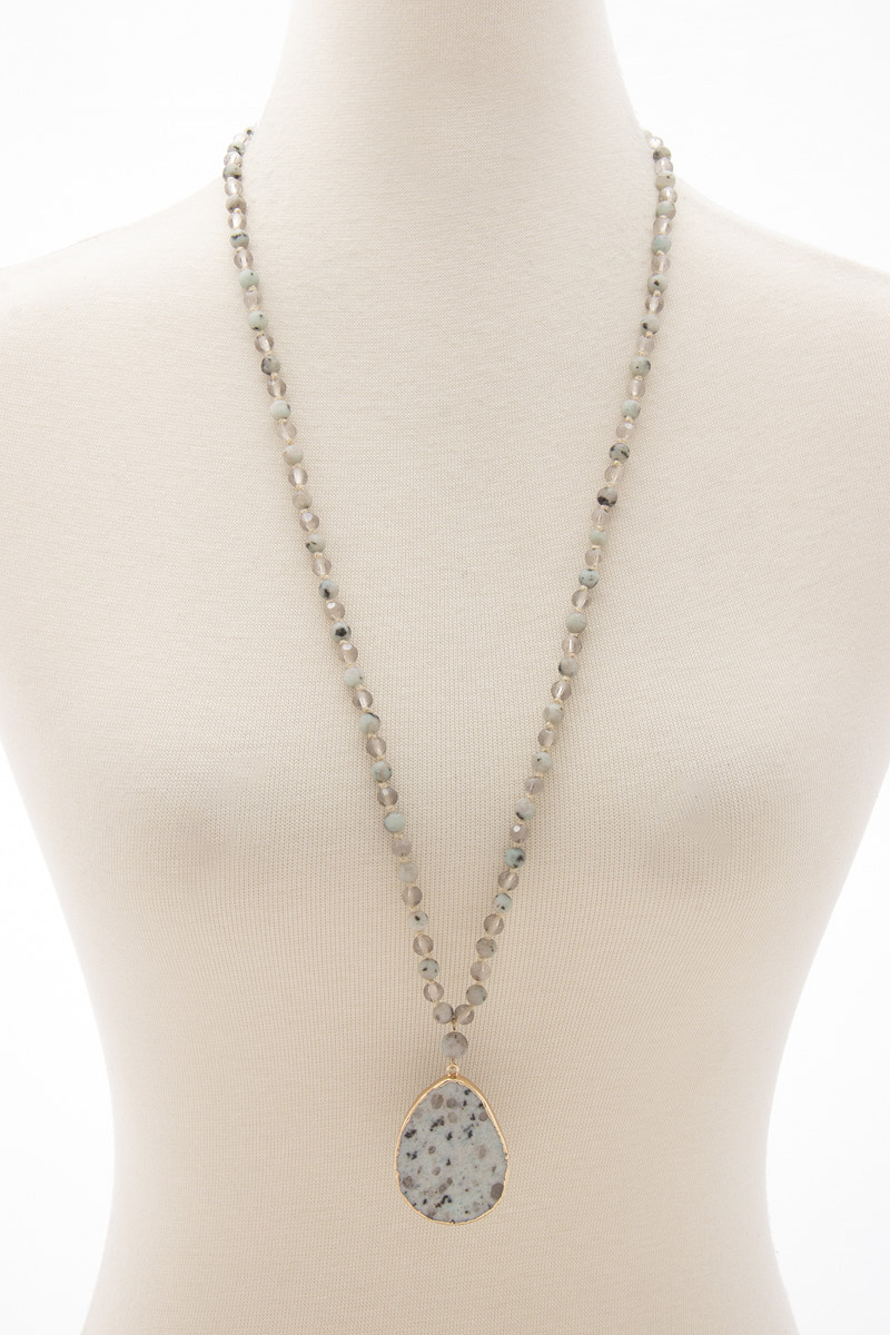 LONG BEADED NATURAL STONE NECKLACE