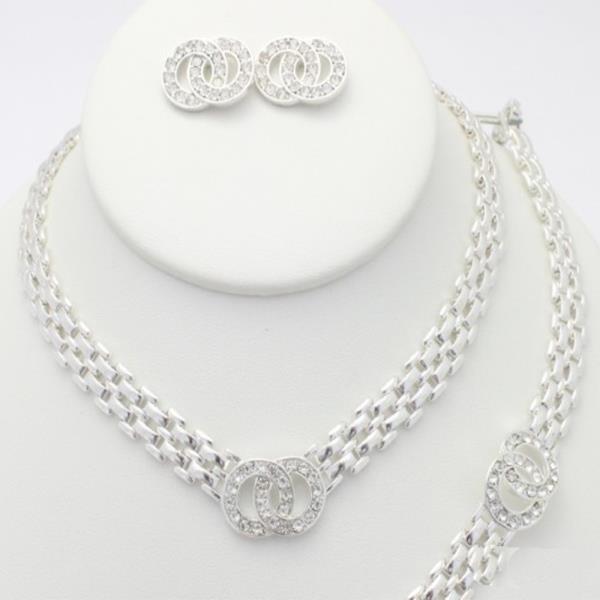 DOUBLE CIRCLE LINK METAL NECKLACE BRACELET SET