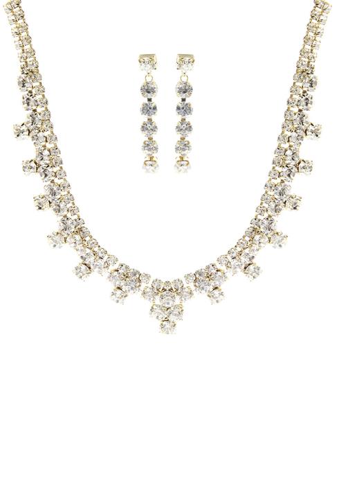 RHINESTONE ASSORT STONE LINE NECKLACE EARRING SET