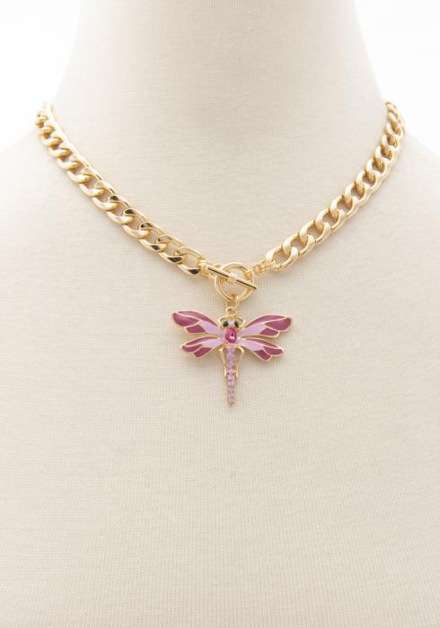 BUTTERFLY PENDANT CURB LINK TOGGLE CLASP NECKLACE