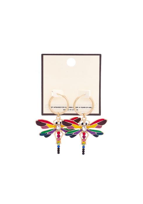 MINI METAL HOOP DRAGONFLY DANGLE EARRING