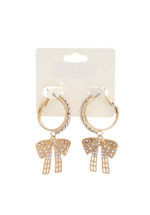 RHINESTONE BOW CHARM HOOP EARRING