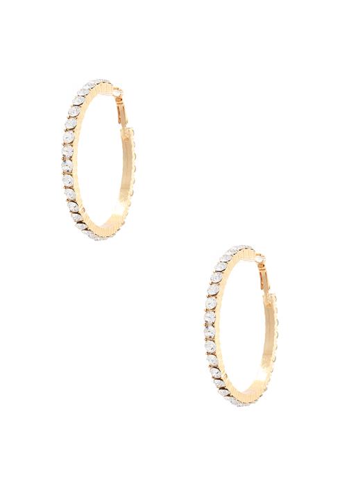 FASHION SINGLE RHINESTONE METAL HOOP EARRING