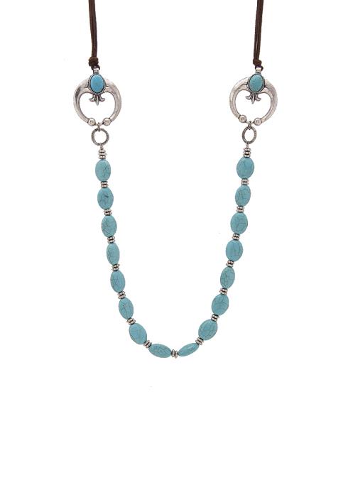 TURQUOISE MULTI OVAL STONE METAL DESIGN NECKLACE