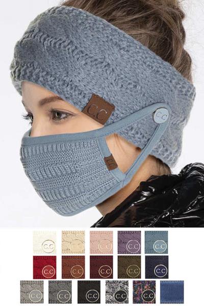 CC HAT FUZZY LINED CABLE HEADWRAP WITH C.C EPOXY BUTTON