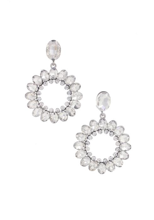 OVAL FLOWER RHINESTONE POST DROP EARRING