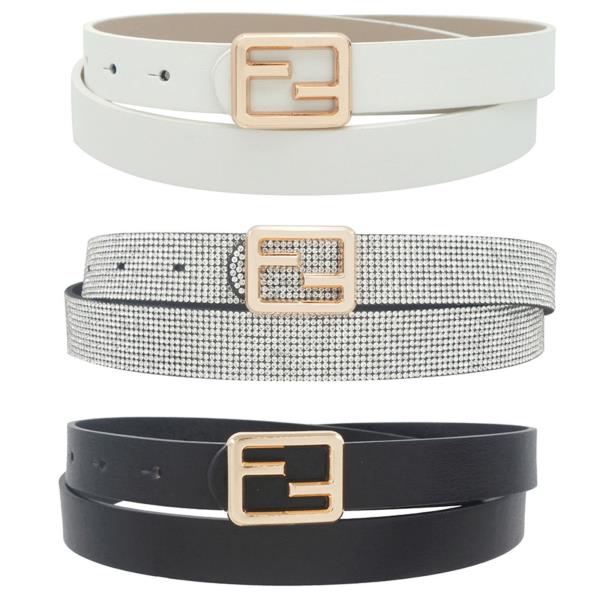 2 PU 1 RHINESTONE STRAP BUCKLE TRIO SKINNY BELT