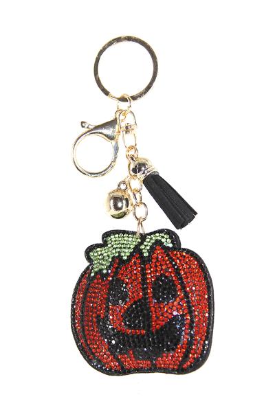 RHINESTONE HALLOWEEN PUMPKIN TASSEL KEY CHAIN