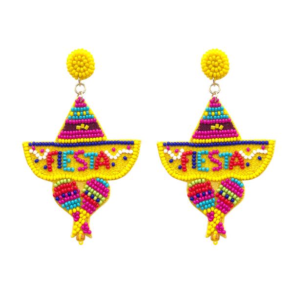 SEED BEAD FESTA MEXICO HAT DANGLE EARRING