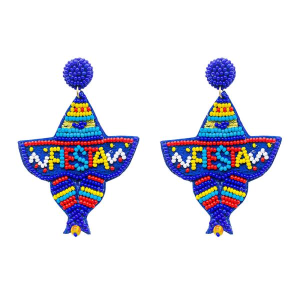 SEED BEAD FESTA MEXICO HAT DANGLE EARRING